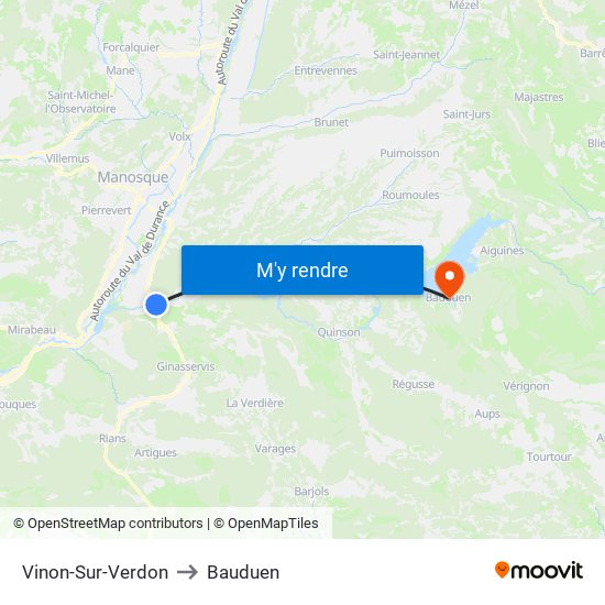 Vinon-Sur-Verdon to Bauduen map