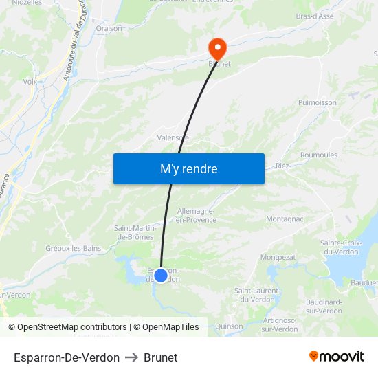 Esparron-De-Verdon to Brunet map