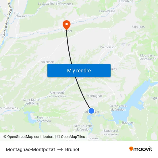 Montagnac-Montpezat to Brunet map
