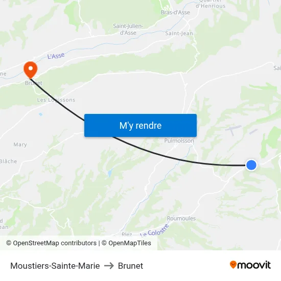 Moustiers-Sainte-Marie to Brunet map