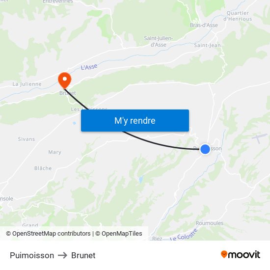 Puimoisson to Brunet map