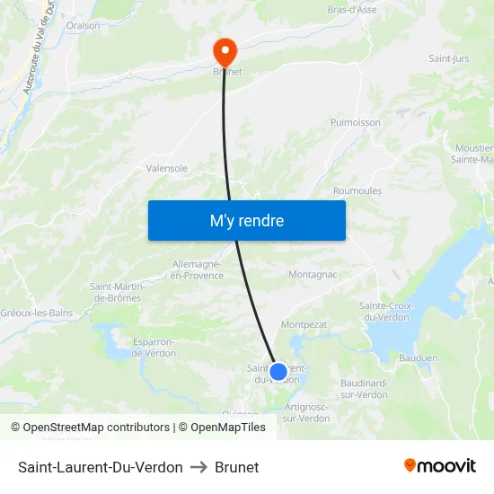 Saint-Laurent-Du-Verdon to Brunet map