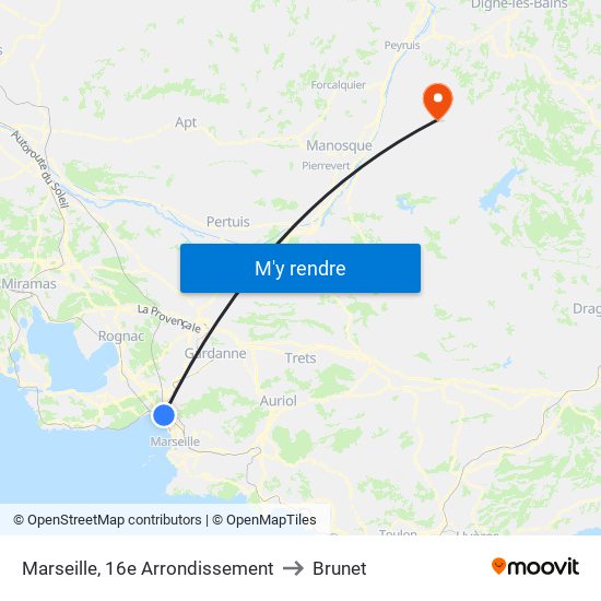 Marseille, 16e Arrondissement to Brunet map