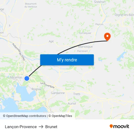 Lançon-Provence to Brunet map