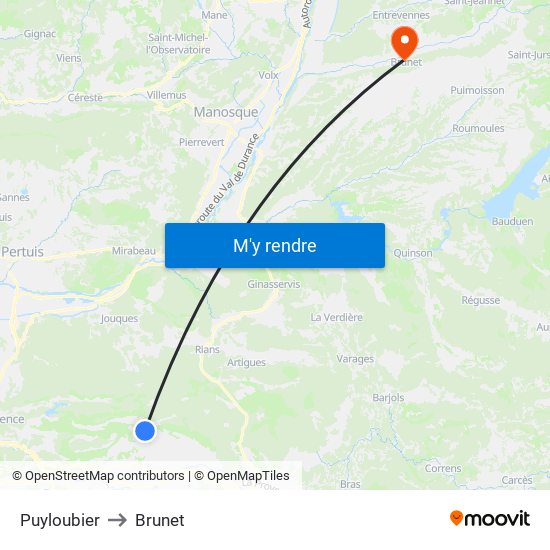Puyloubier to Brunet map