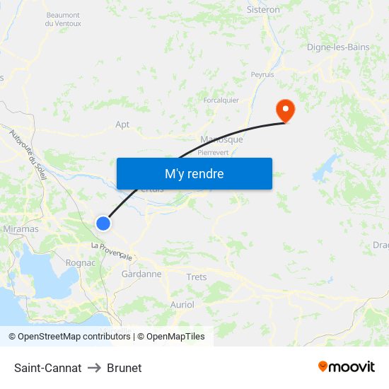 Saint-Cannat to Brunet map