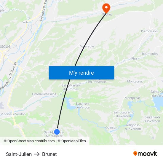 Saint-Julien to Brunet map