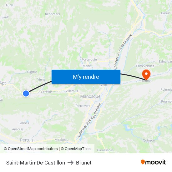 Saint-Martin-De-Castillon to Brunet map