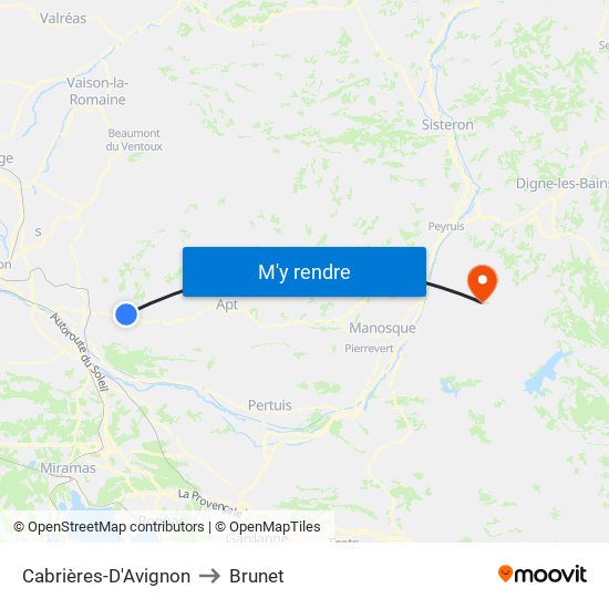 Cabrières-D'Avignon to Brunet map