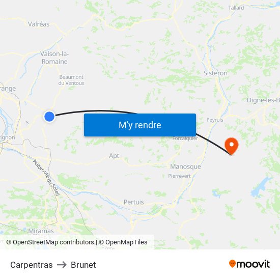 Carpentras to Brunet map