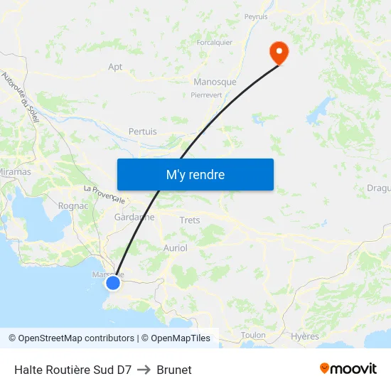 Halte Routière Sud D7 to Brunet map