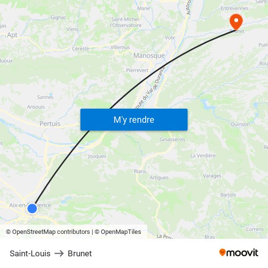 Saint-Louis to Brunet map