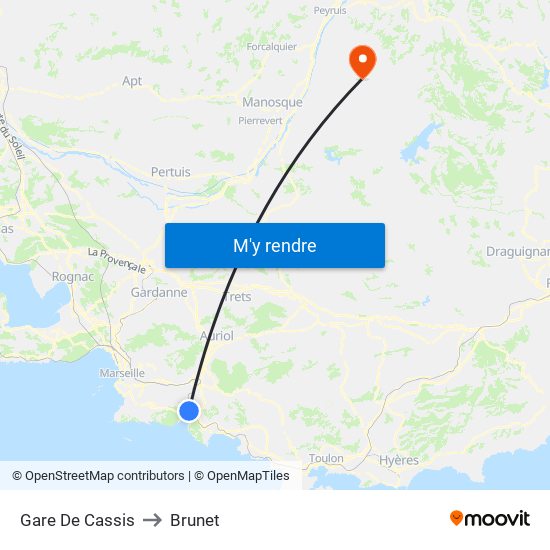 Gare De Cassis to Brunet map