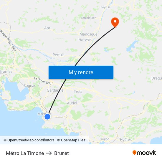 Métro La Timone to Brunet map