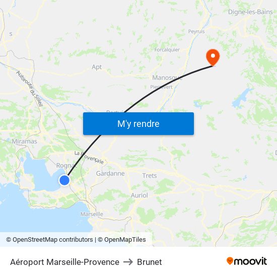 Aéroport Marseille-Provence to Brunet map
