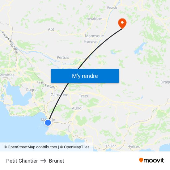 Petit Chantier to Brunet map