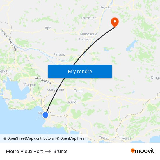 Métro Vieux Port to Brunet map