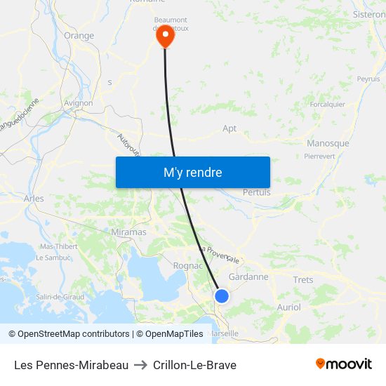 Les Pennes-Mirabeau to Crillon-Le-Brave map