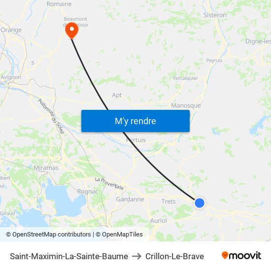 Saint-Maximin-La-Sainte-Baume to Crillon-Le-Brave map