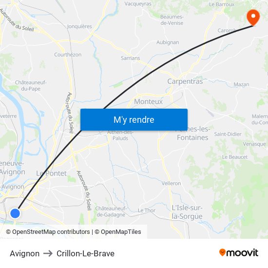 Avignon to Crillon-Le-Brave map