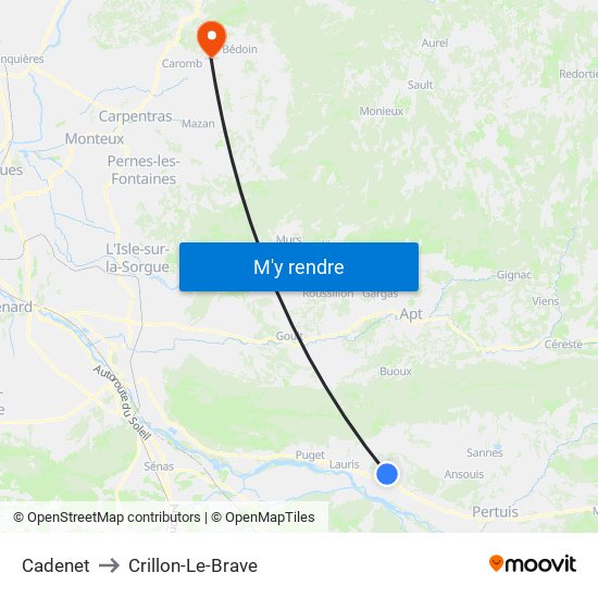 Cadenet to Crillon-Le-Brave map