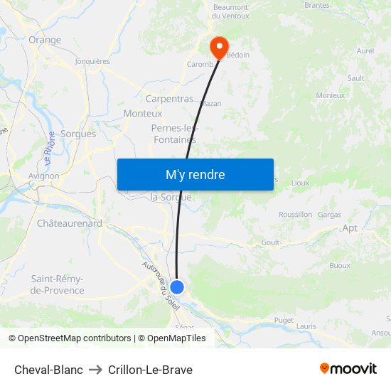 Cheval-Blanc to Crillon-Le-Brave map