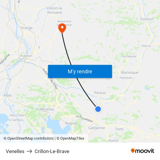 Venelles to Crillon-Le-Brave map