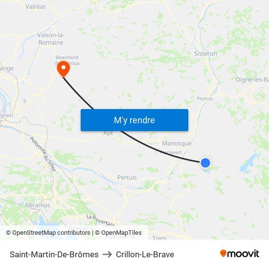 Saint-Martin-De-Brômes to Crillon-Le-Brave map