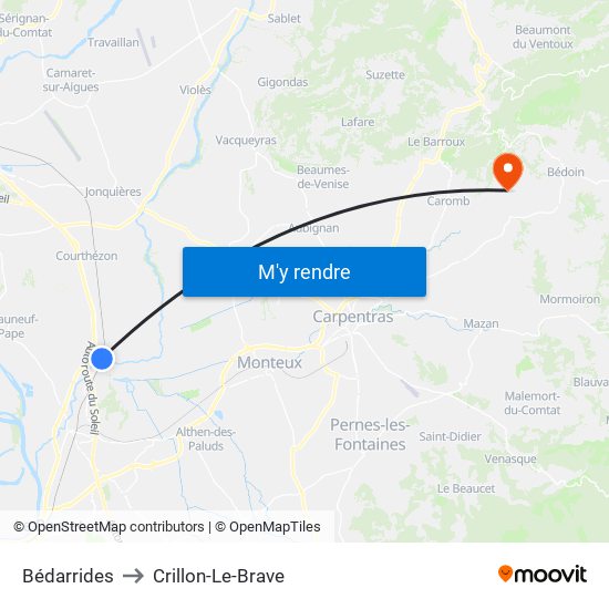 Bédarrides to Crillon-Le-Brave map