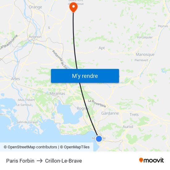 Paris Forbin to Crillon-Le-Brave map