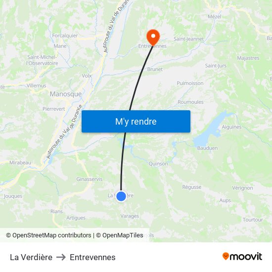 La Verdière to Entrevennes map