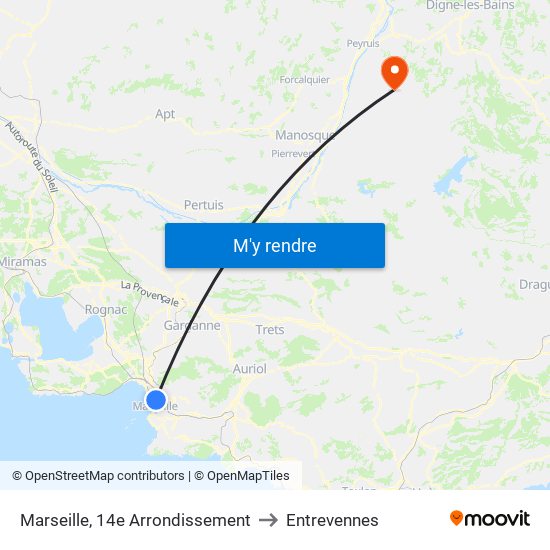 Marseille, 14e Arrondissement to Entrevennes map