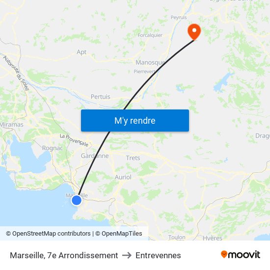 Marseille, 7e Arrondissement to Entrevennes map