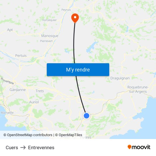 Cuers to Entrevennes map