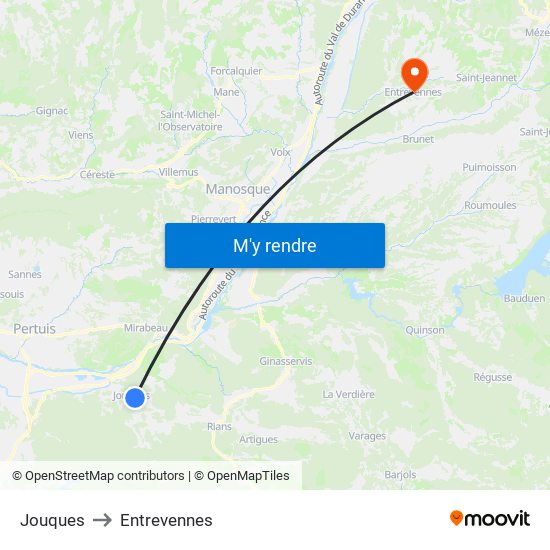 Jouques to Entrevennes map