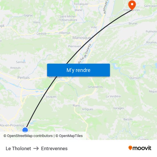 Le Tholonet to Entrevennes map