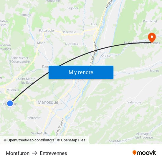 Montfuron to Entrevennes map