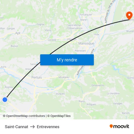 Saint-Cannat to Entrevennes map