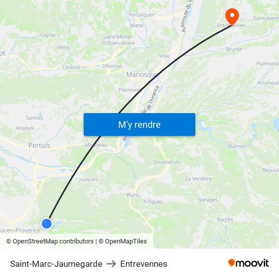 Saint-Marc-Jaumegarde to Entrevennes map