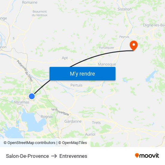 Salon-De-Provence to Entrevennes map