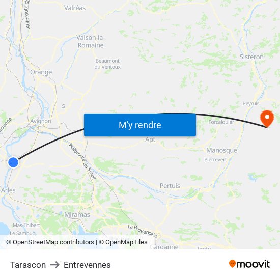 Tarascon to Entrevennes map
