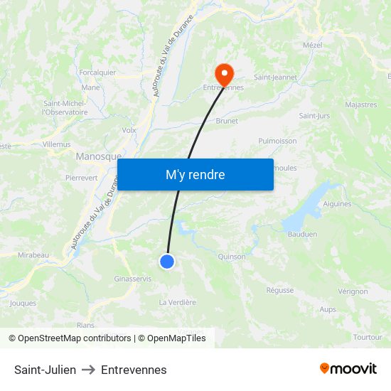 Saint-Julien to Entrevennes map
