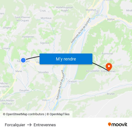 Forcalquier to Entrevennes map
