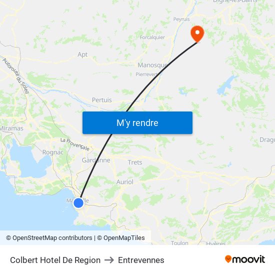 Colbert Hotel De Region to Entrevennes map