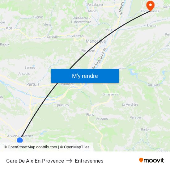 Gare De Aix-En-Provence to Entrevennes map