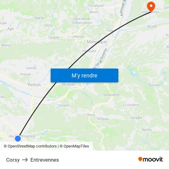 Corsy to Entrevennes map