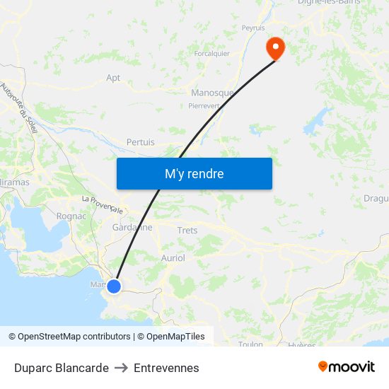 Duparc Blancarde to Entrevennes map