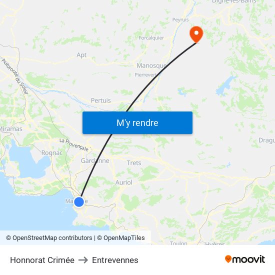 Honnorat Crimée to Entrevennes map