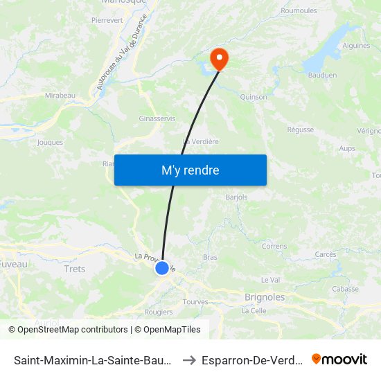 Saint-Maximin-La-Sainte-Baume to Esparron-De-Verdon map