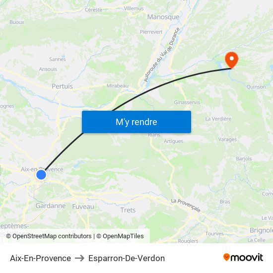 Aix-En-Provence to Esparron-De-Verdon map